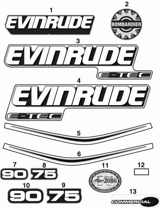 �������� ����� Evinrude E90WDPLSOS  - cals ������� Models - cals Blue Models