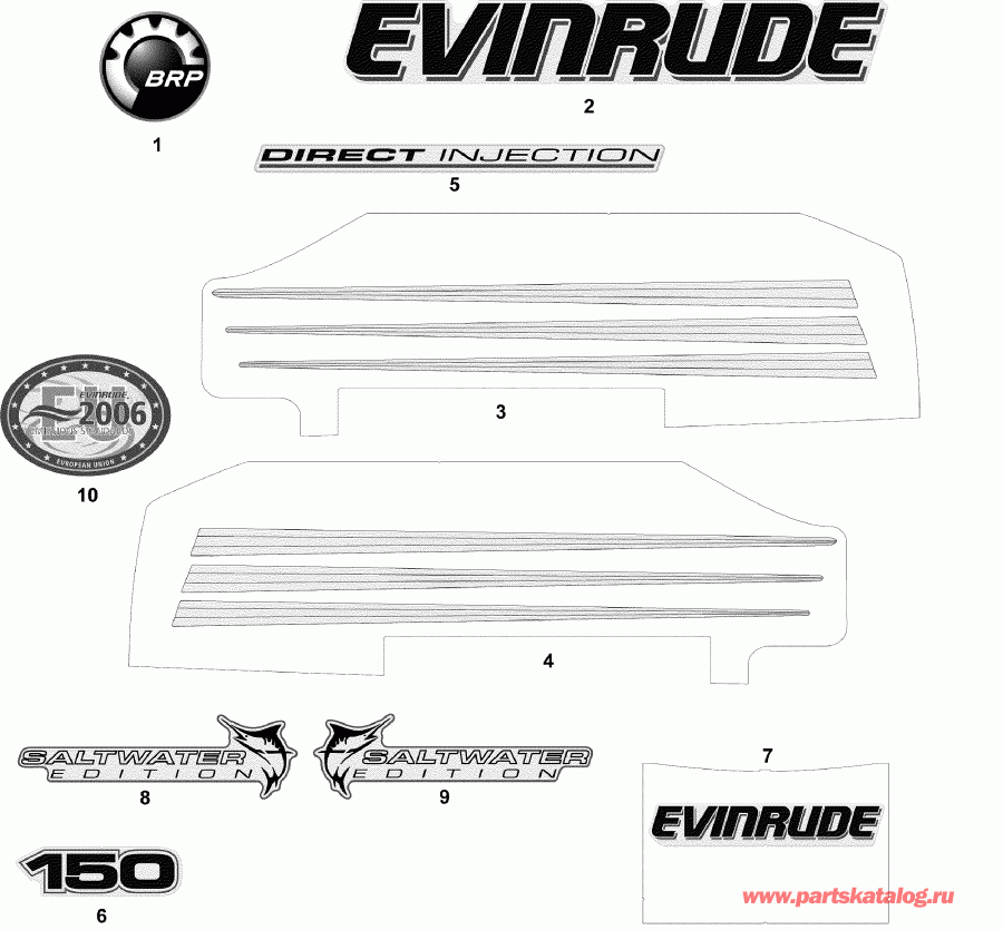 ��������� ����� Evinrude E150FPXSDR  - cals ����� Models / cals White Models