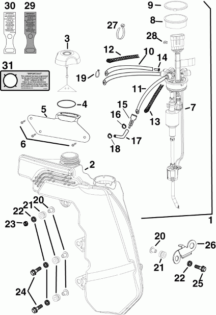 ��������� ����� Evinrude E90DSLSDR  - l Tank & Pump