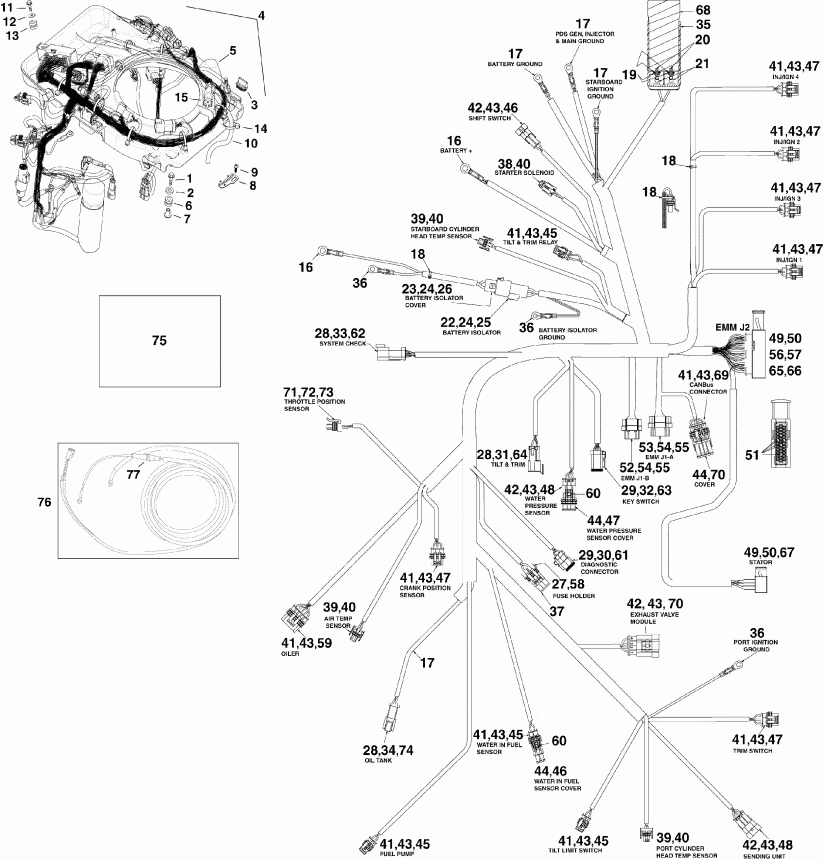 ��������� ��������� EVINRUDE E115DPXSUC  - ectrical ���� �������� - ectrical Harness