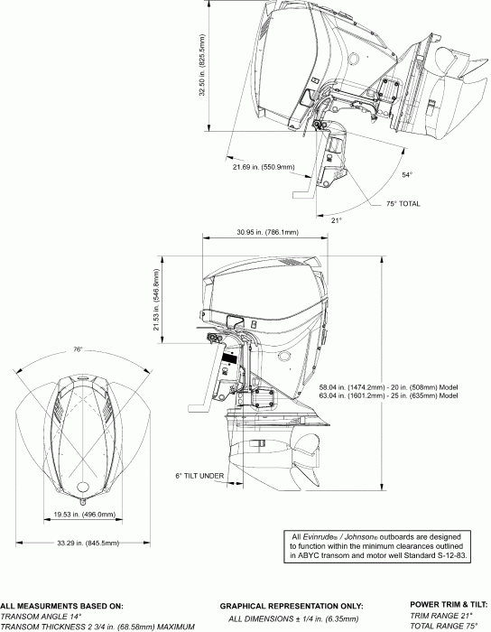 ��������� �������� ����� Evinrude E115DPXSUC  - ofile Drawing