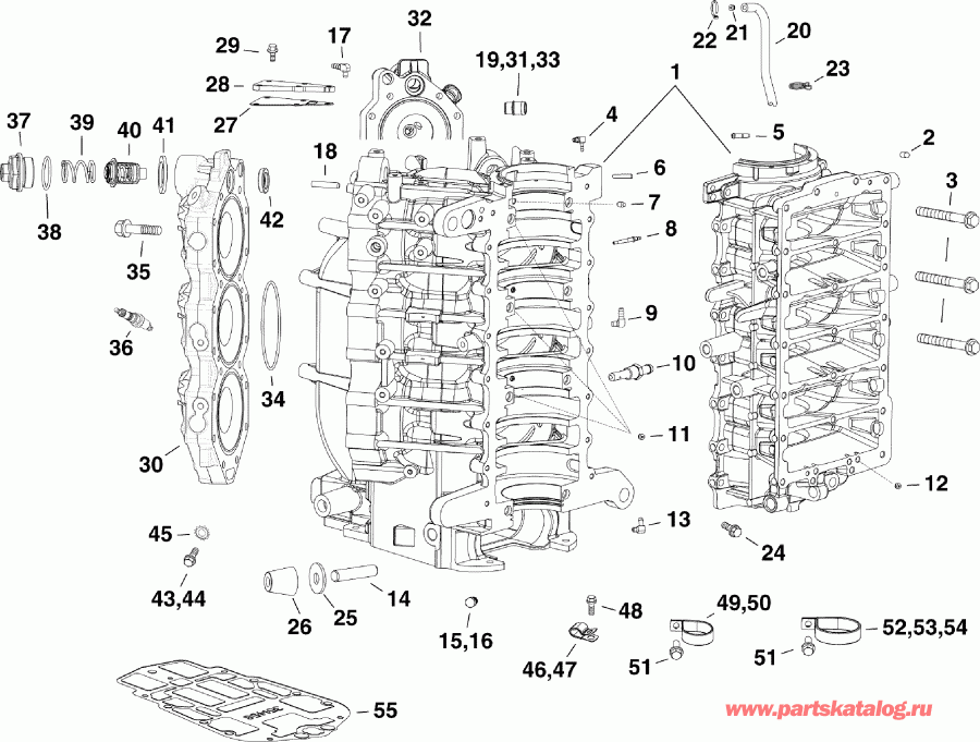 ��������� ��������� Evinrude E200DSLSUR  - linder & Crankcase - linder & ������ ���������