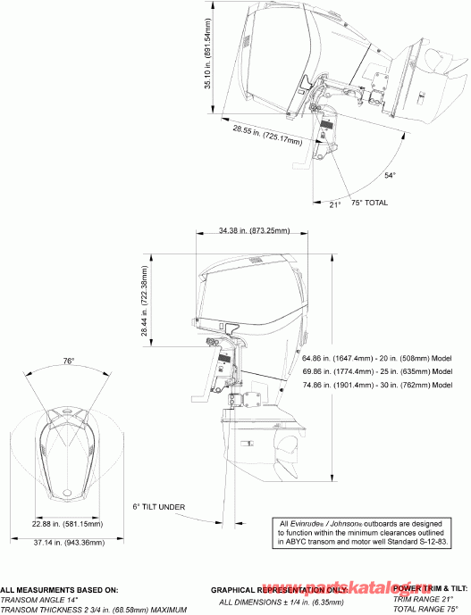 �������� ����� Evinrude E225DCXSUA  - ofile Drawing - ofile Drawing