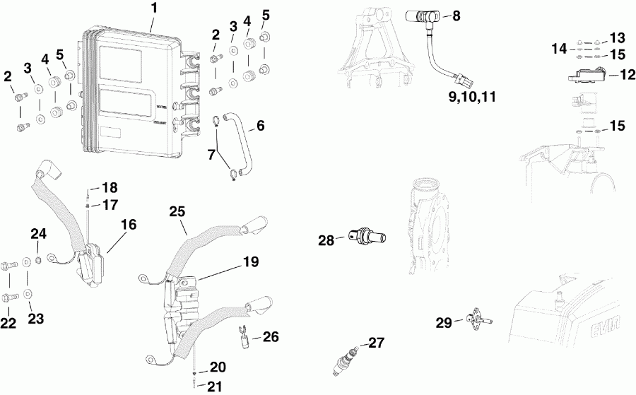 ��������� ����� Evinrude E250DCXSUG  - m, Sensors, Ignition Coils & Spark Plugs / m, �������, ������� ���������s & ����� ���������s