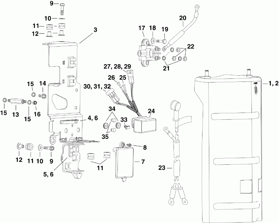 �������� ��������� ����� EVINRUDE E250DPXSUG  - ectrical Bracket & Components / ectrical ��������� & Components