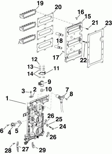 �������� ��������� ����� Evinrude E75DPLSUM  - take Manifold Assembly