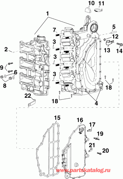 ��������� ��������� Evinrude E90DPLSUM  - linder & Crankcase