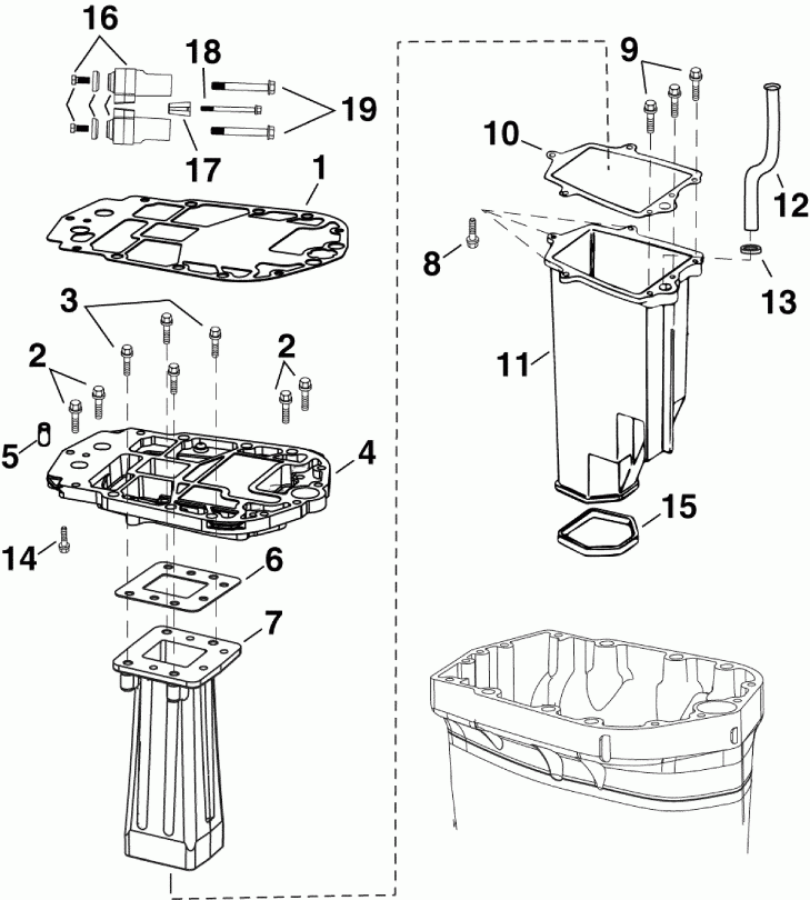  Evinrude E90DPLSUM  - haust Adapter / Inner Housing