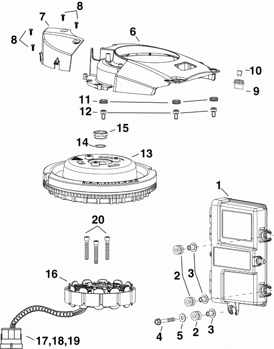����� Evinrude E90DSLSUA  - m, Stator, Flywheel - m, ������, �������