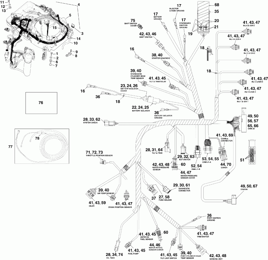 �������� ��������� ����� EVINRUDE E200DSLSCA  - ectrical ���� �������� - ectrical Harness