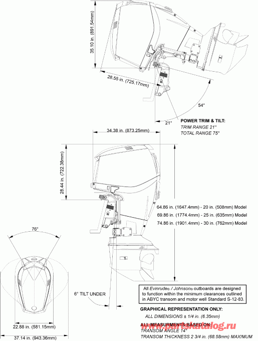 �������� ��������� ����� Evinrude E225DCXSCF  - ofile Drawing / ofile Drawing