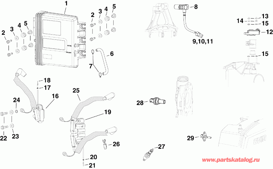 ��������� Evinrude E225DCXSCH  - m, Sensors, Ignition Coils & Spark Plugs - m, �������, ������� ���������s & ����� ���������s