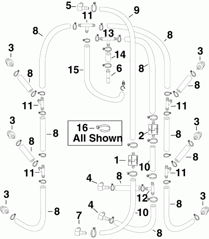 ��������� ��������� Evinrude E225DCXSCM  - l Recirculation �����s - l Recirculation Hoses