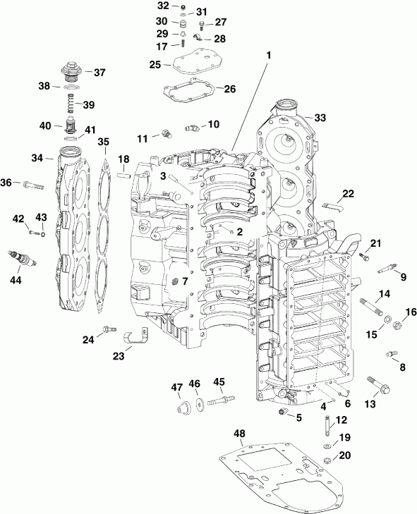 ����� Evinrude E250DPZSCM  - linder & ������ ��������� / linder & Crankcase