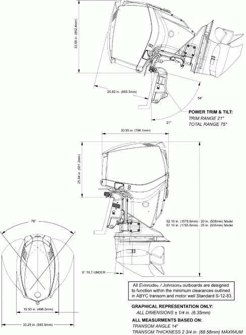 �������� ����� EVINRUDE E150HGLSES  - ofile Drawing