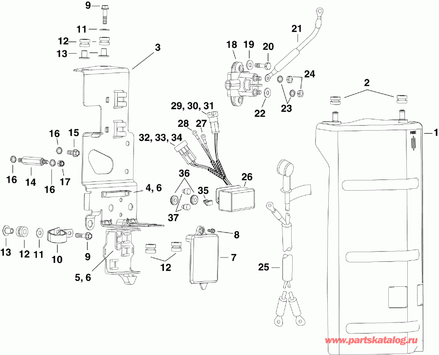 �������� ��������� ����� EVINRUDE E250DPZSEB  - ectrical Bracket & Components