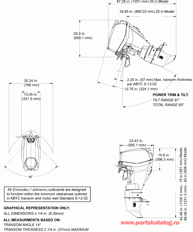 �������� ��������� ����� EVINRUDE E25DELSES  - ������ Tilt, Remote Steer