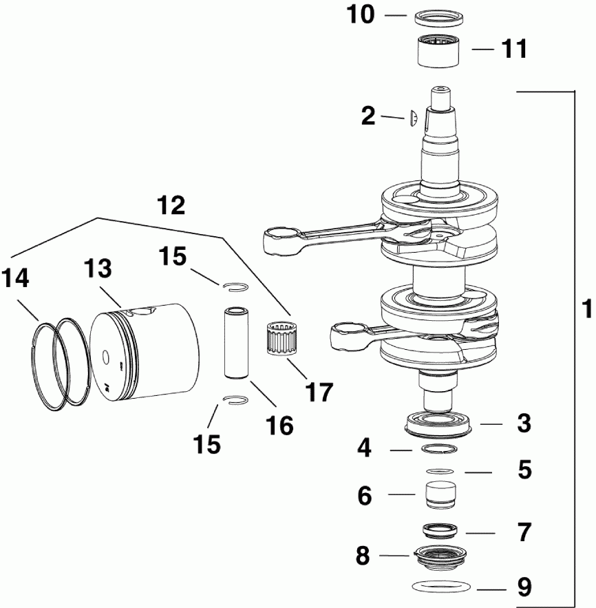 ��������� ��������� EVINRUDE E30DRLSES  - ank��� & ������ - ankshaft & Pistons