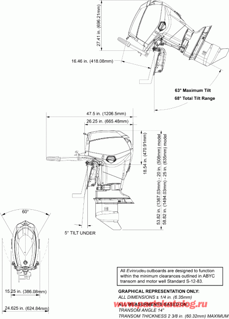 �������� ����� Evinrude E40DRLSEE  - ofile Drawing - ofile Drawing