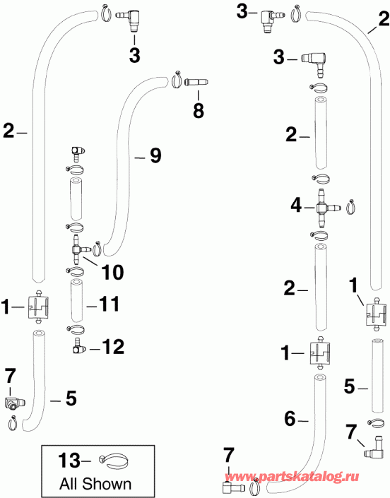 �������� ��������� ����� Evinrude E150DHLISF  - l Recirculation �����s / l Recirculation Hoses