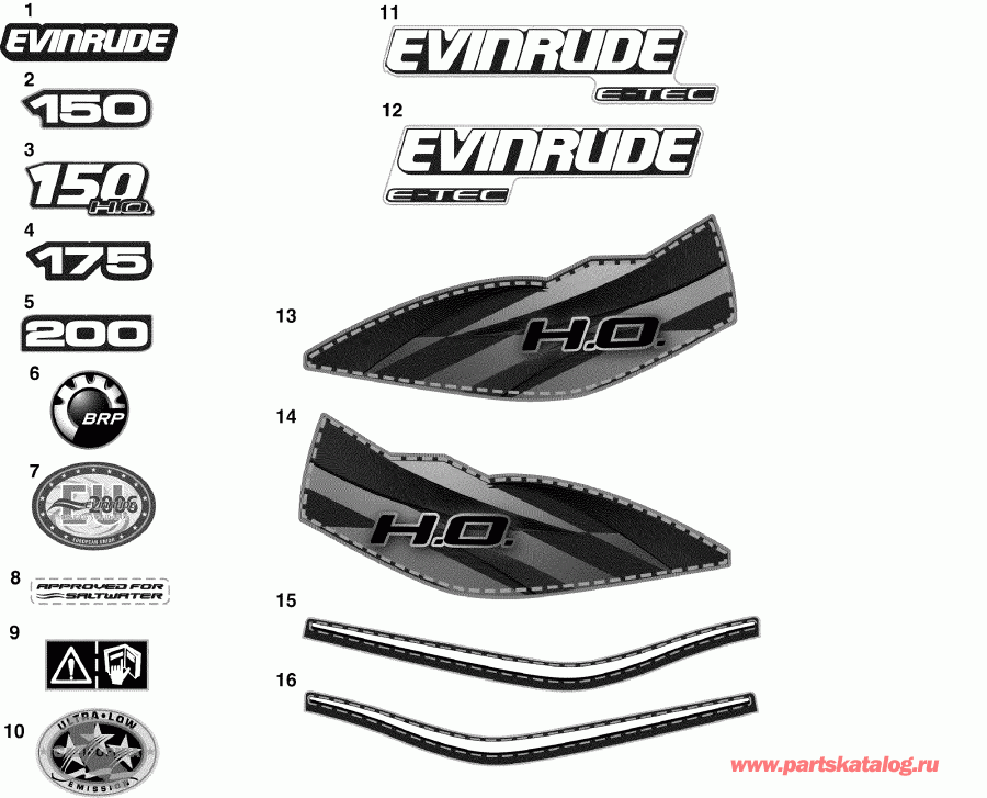 ��������� �������� ����� Evinrude E200DPLISB  - cals / cals