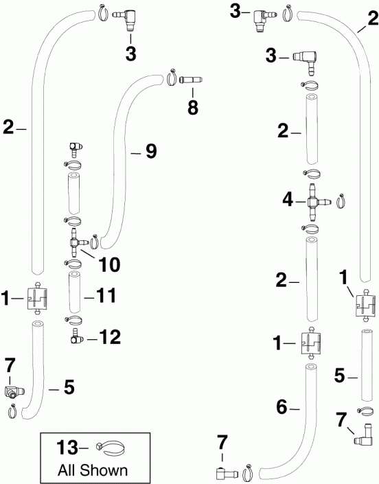 ��������� ����� Evinrude E200DPLISB  - l Recirculation �����s - l Recirculation Hoses