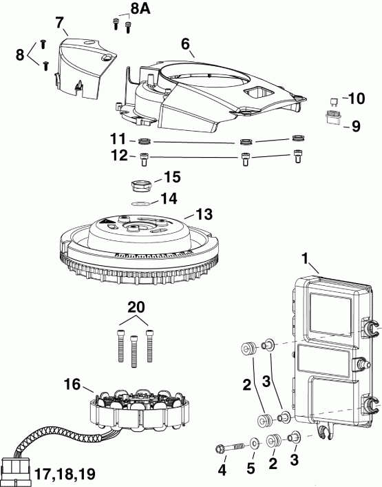 ��������� Evinrude E50DPLISD  - m, ������, ������� / m, Stator, Flywheel