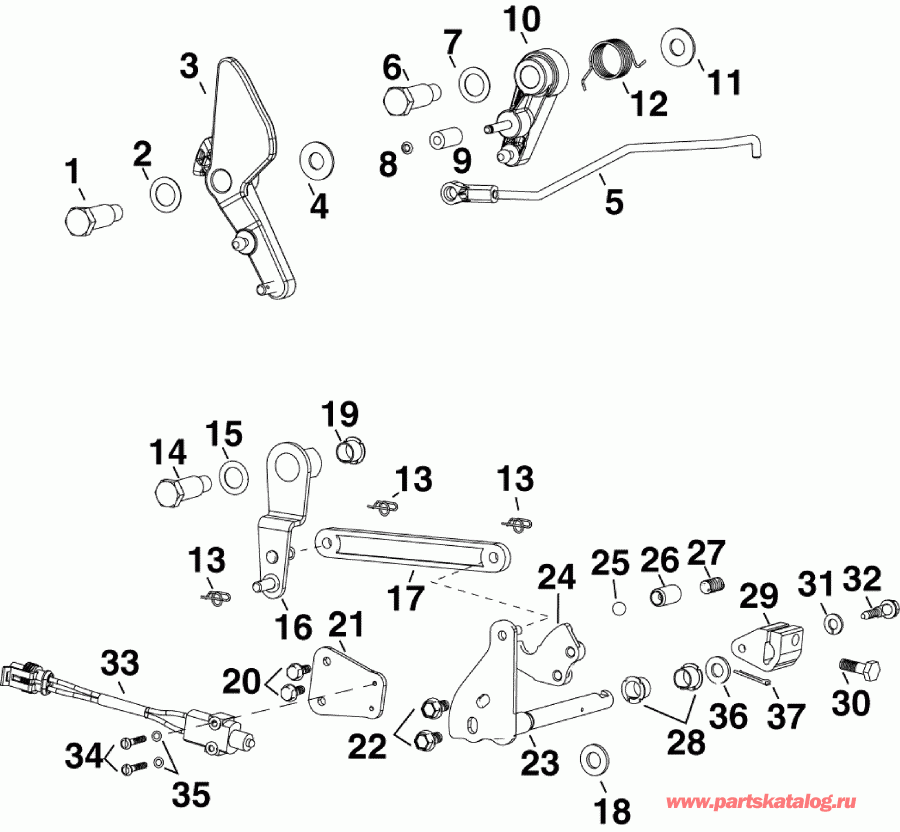 �������� ��������� ����� EVINRUDE E55MRLISA  - rottle & ������������� ��������� / rottle & Shift Linkage