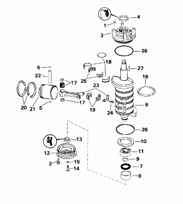 ����� EVINRUDE E115TLEOR 1995  - ank��� & ������� - ankshaft & Piston