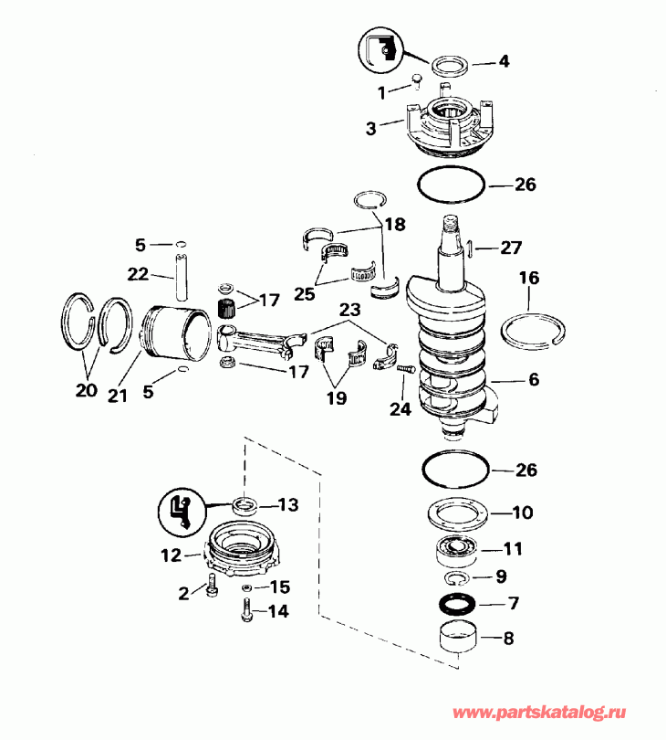 ��������� ��������� Evinrude E115TXAOR 1995  - ank��� & ������� / ankshaft & Piston