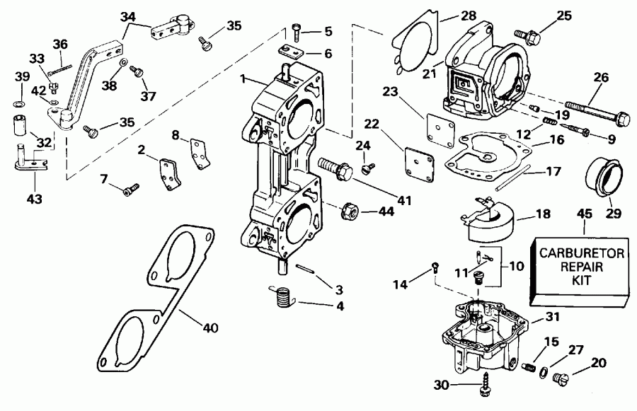����� Evinrude E125WTPLE 1995  - rburetor � ��������� �������� Late P����uction