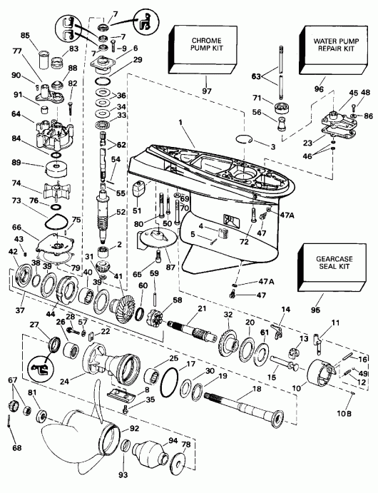 ��������� ��������� Evinrude E150GLEOM 1995  - Counter Rotation