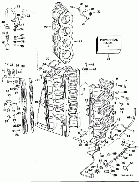 ����� EVINRUDE E250TXEOR 1995  - linder & ������ ��������� - linder & Crankcase