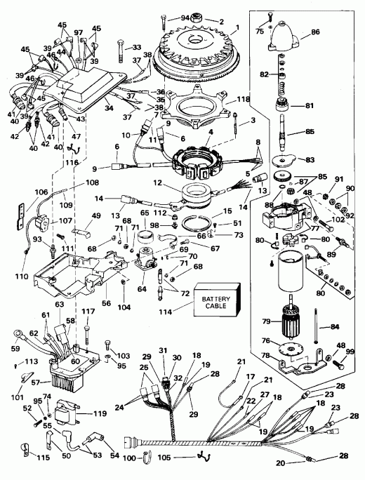 ����� Evinrude E300CXEOR 1995  - nition System & Starter Motor / nition System & ��������� ��������