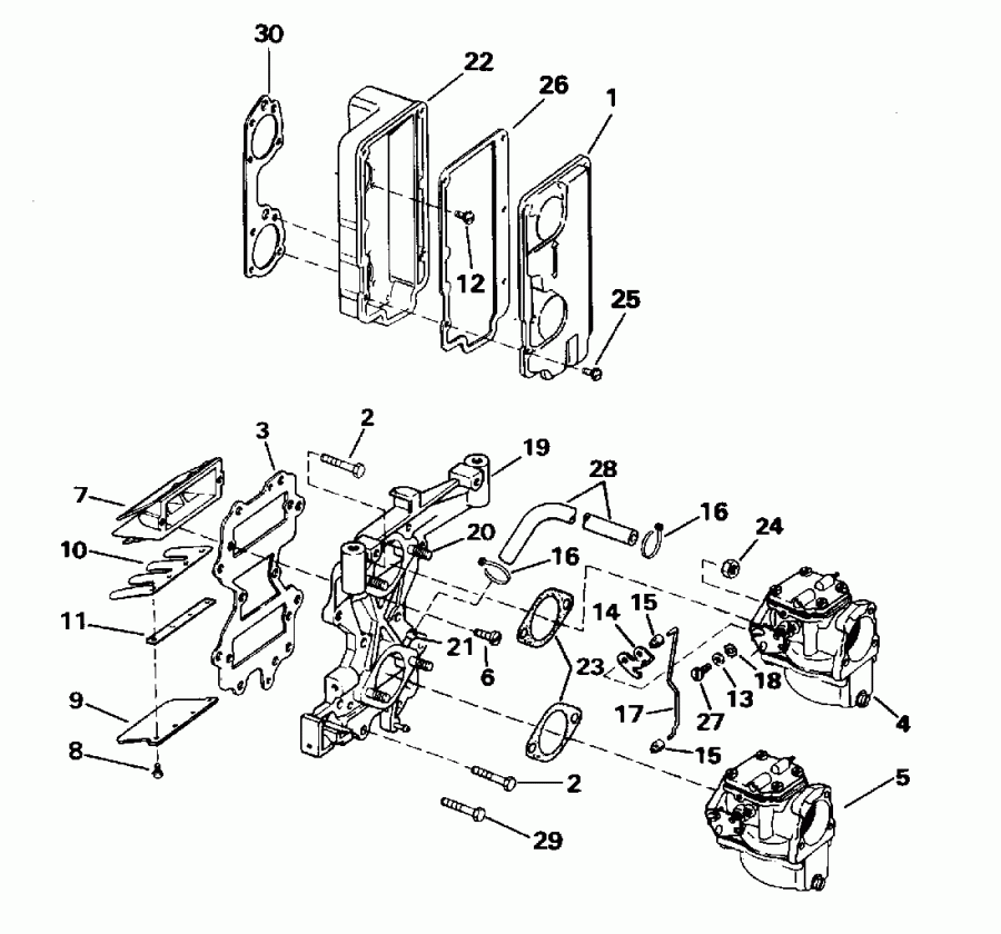 �������� ��������� ����� EVINRUDE E45RCLEOD 1995  - take ��������� & Air ��������� / take Manifold & Air Silencer