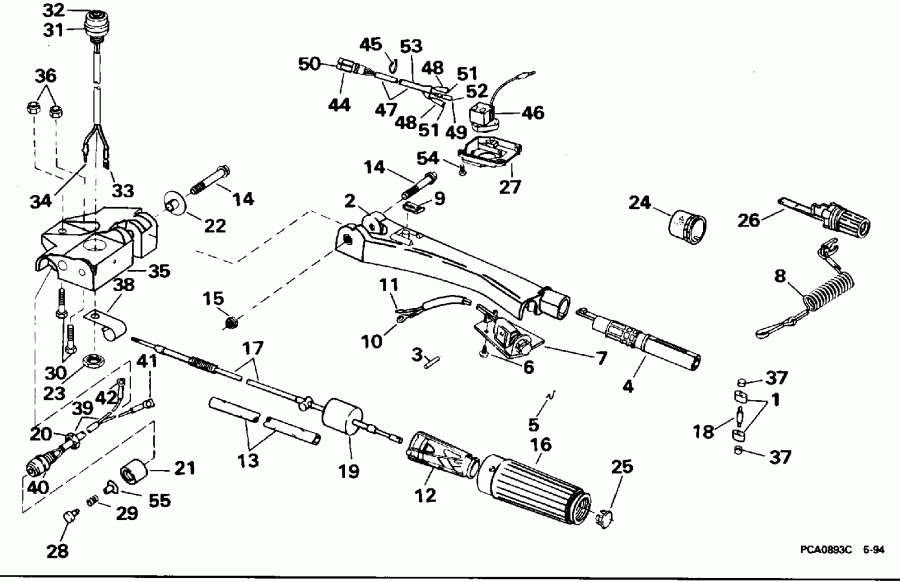 ��������� �������� ����� Evinrude E50BELEOD 1995  - eering And Shift Handle / ee������ � ������������� Handle