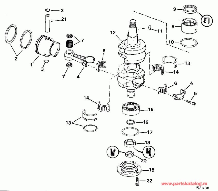 �������� ��������� ����� EVINRUDE E50TELEOD 1995  - ankshaft & Piston - ank��� & �������
