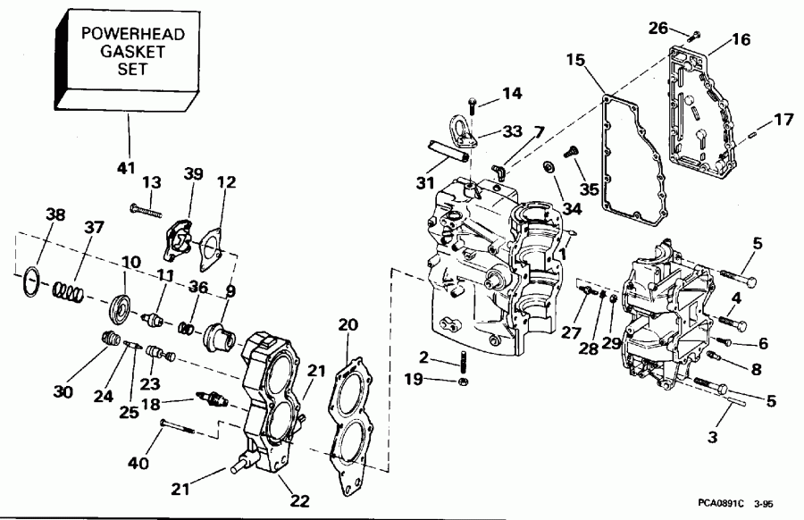 ��������� �������� ����� EVINRUDE E50TELEOD 1995  - linder & Crankcase / linder & ������ ���������