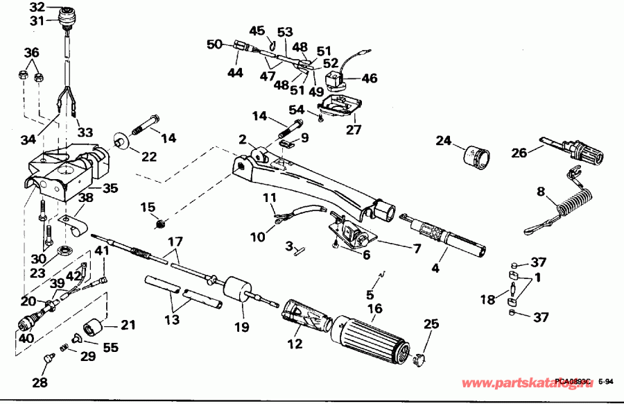 ��������� ����� EVINRUDE E50TLEOD 1995  - ee������ � ������������� Handle - eering And Shift Handle