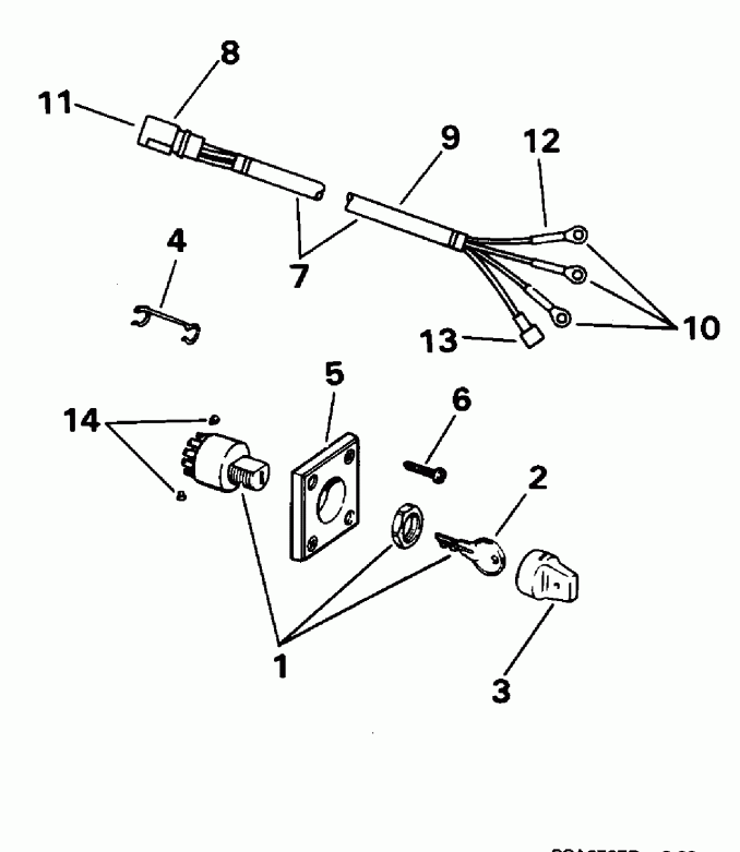 ��������� �������� ����� Evinrude E50TTLEOS 1995  - nition ������������� & ������ / nition Switch & Cable