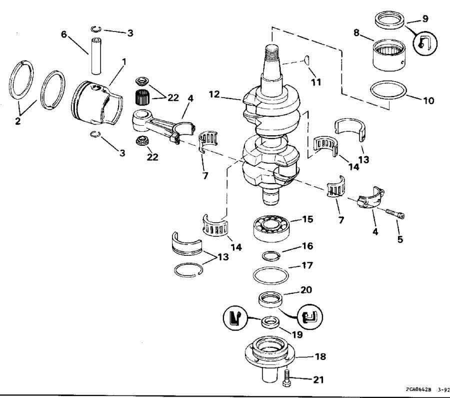 ��������� �������� ����� Evinrude E55RSLG 1995  - ankshaft & Piston