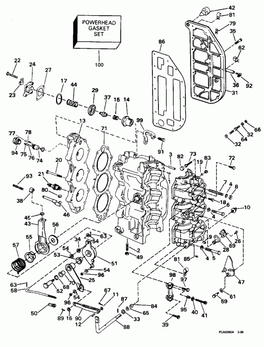 ����� EVINRUDE E60ELEOC 1995  - linder & Crankcase