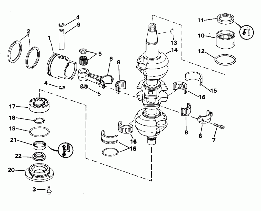 �������� ����� Evinrude E65WMLEOC 1995  - ankshaft & Piston
