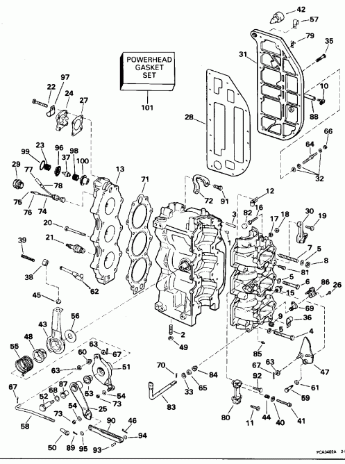 ��������� Evinrude E65WMLEOC 1995  - linder & Crankcase / linder & ������ ���������