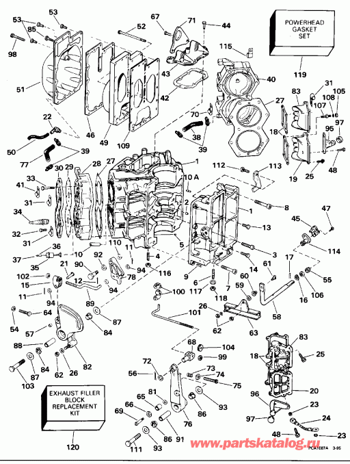 �������� ��������� ����� EVINRUDE E88TSLEOC 1995  - linder & Crankcase - linder & ������ ���������