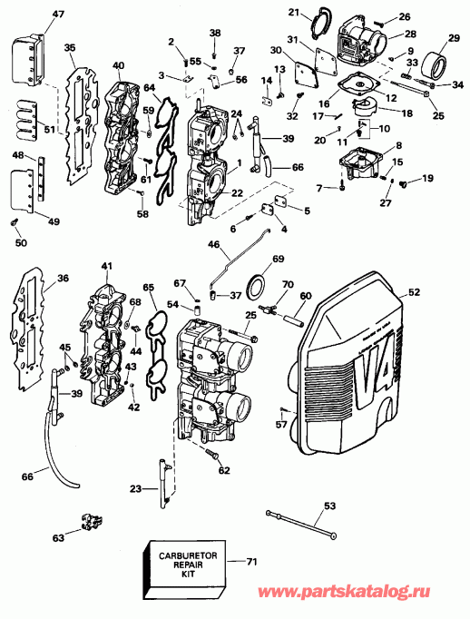 ��������� �������� ����� EVINRUDE E90ELEOC 1995  - rburetor & �������� ��������� - rburetor & Intake Manifold