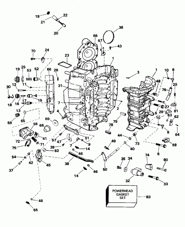 �������� ��������� ����� Evinrude E90EXEOC 1995  - linder & ������ ��������� / linder & Crankcase