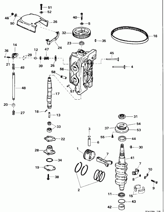 ��������� Evinrude BE10FPXEDC 1996  - linder Head & �������� / linder Head & Crankshaft