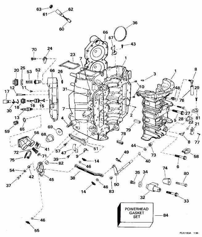 ��������� ����� EVINRUDE BE115GLEDR 1996  - linder & Crankcase / linder & ������ ���������