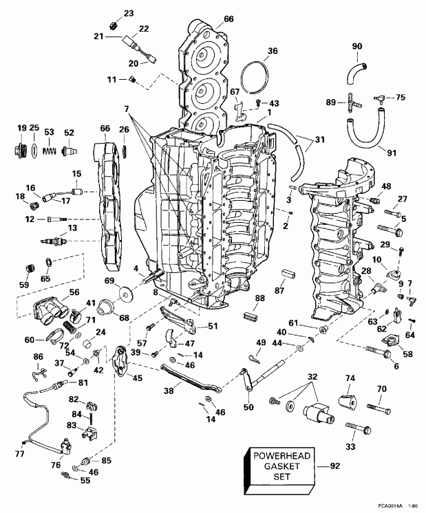 ��������� Evinrude BE175EXEDB 1996  - linder & ������ ��������� / linder & Crankcase